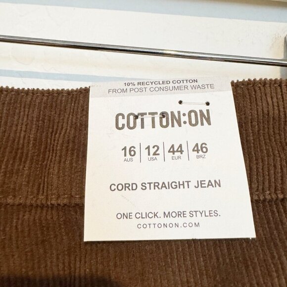 NWT Cotton On Cord Straight Baggy High Rise Jeans Boho Y2K Retro Cottage New 12 - Picture 8 of 12